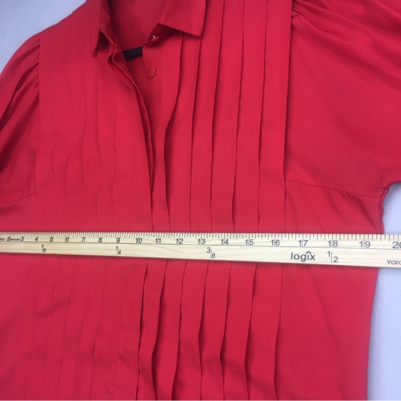 Vintage L'Abeille Beeline Pleated Blouse Top Shirt Womens SZ 8 Business Wear Red - Picture 9 of 11